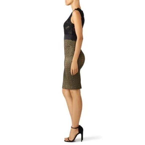 Theia Gold & Black Midnight Lace Crewneck Lace See Through Sheath Dress Size 6 - Picture 16 of 16